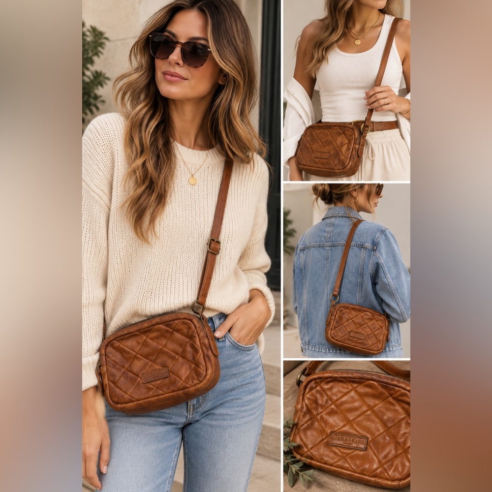 Liebeskind Quilted Leather Crossbody in Cognac Brown